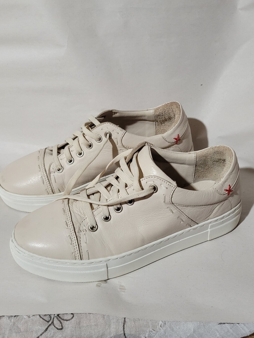 Miz Mooz Leather Casual Sneakers- Melisa Cream 39